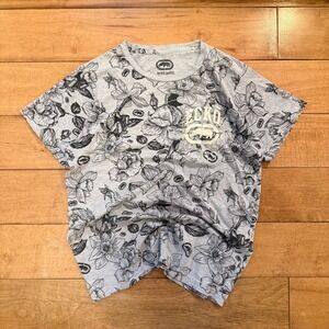 Ecko Unltd Mens Floral Graphic T-Shirt Heather Grey Rhino Logo Size M